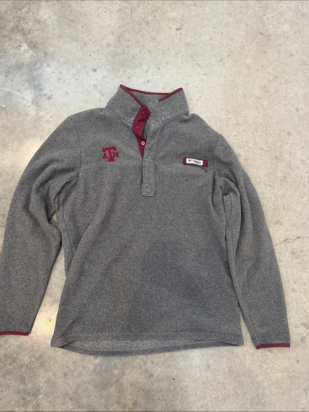 Columbia PFG Texas A&M Aggies Fleece Pullover Mens Small Gray Snap Neck